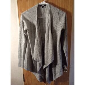 AGB Metallic Knit Open Front Cardigan Small Draped Gray Slow Fashion Layer